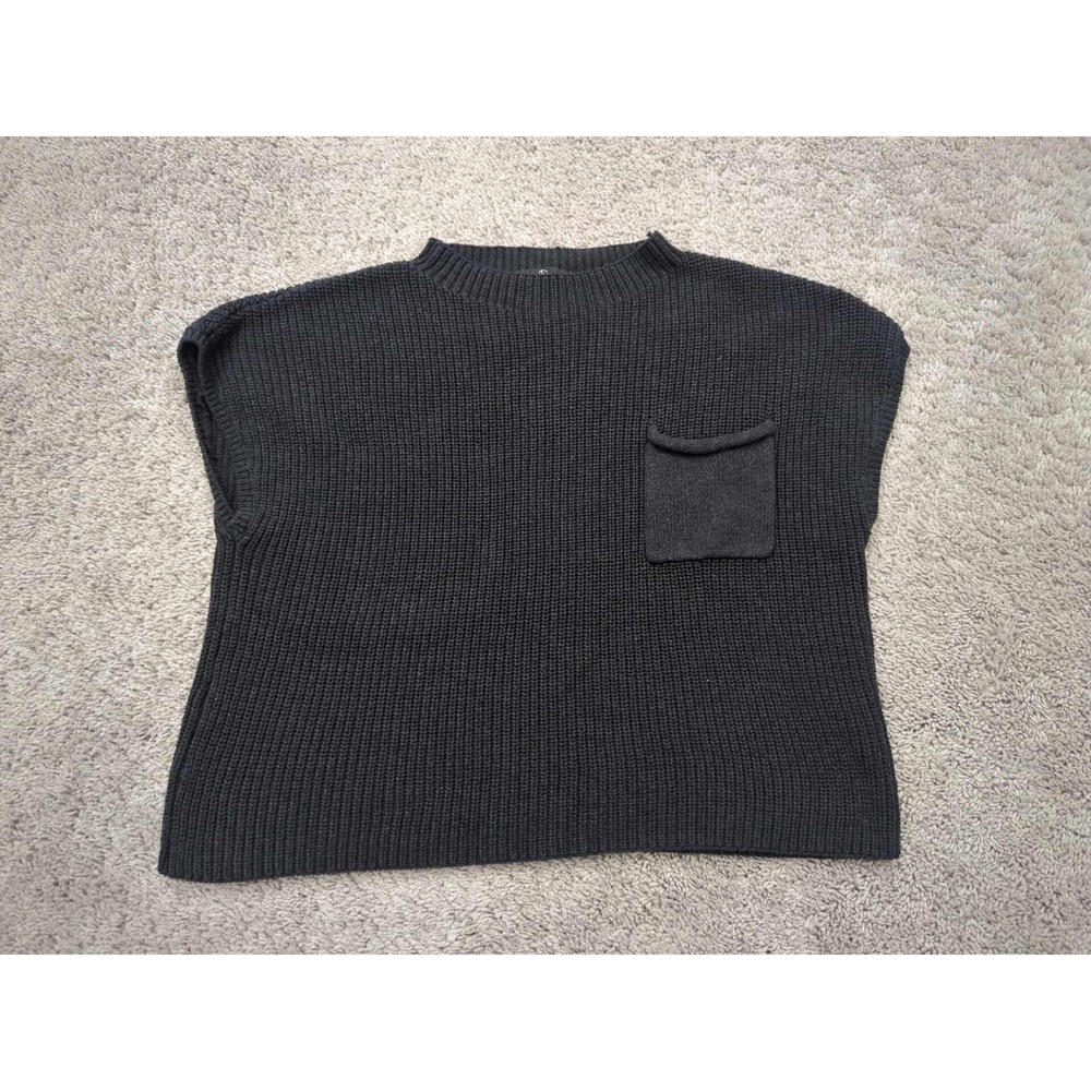 Lillusory Sweater Top Womens XL Black Chest Pocket‎ Ribbed Knit Cropped